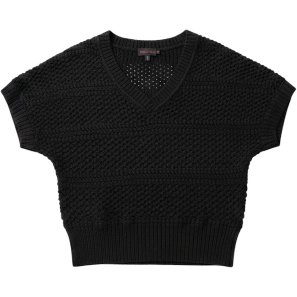 Heart N Crush Black Knit V-Neck Sweater Vest Cap Sleeve Textured Popcorn Size L